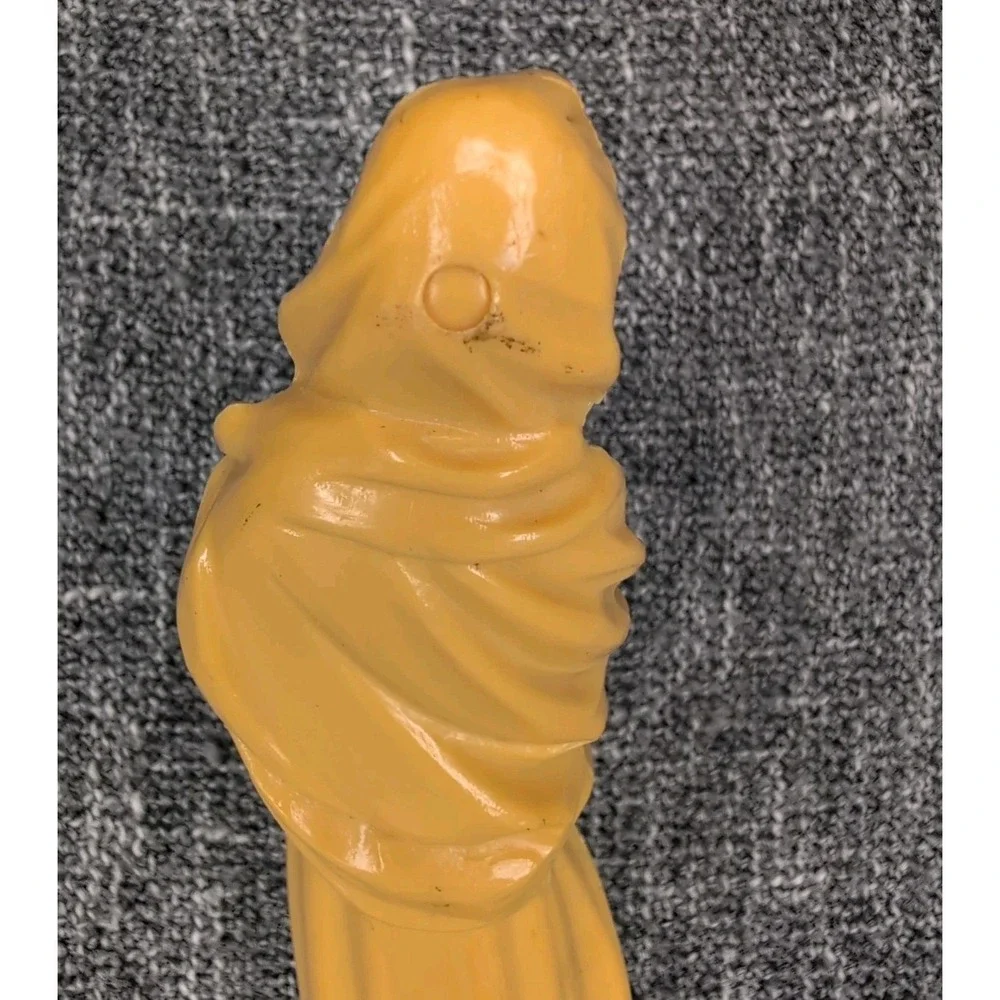 Vintage Madonna & Child Figurine Yellow Virgin Mary Statue Religious Decor 6.5